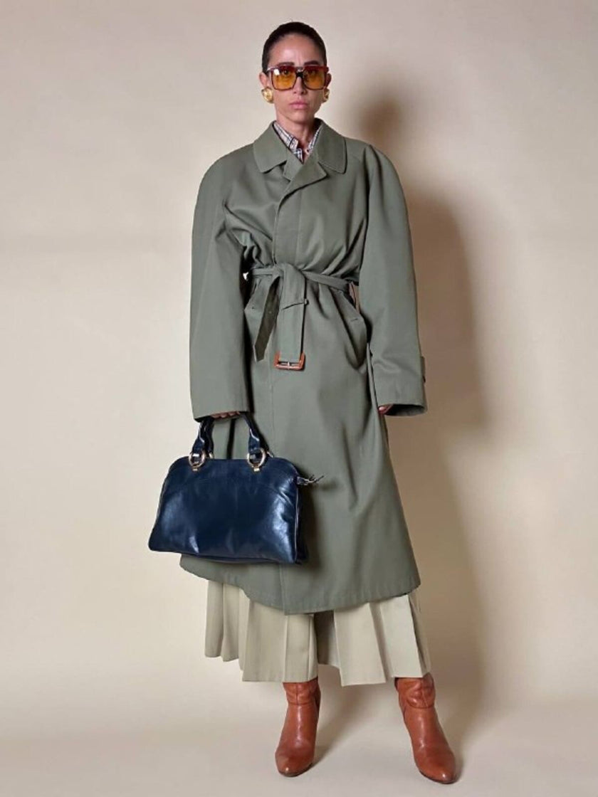 Borsa a mano in pelle blu notte