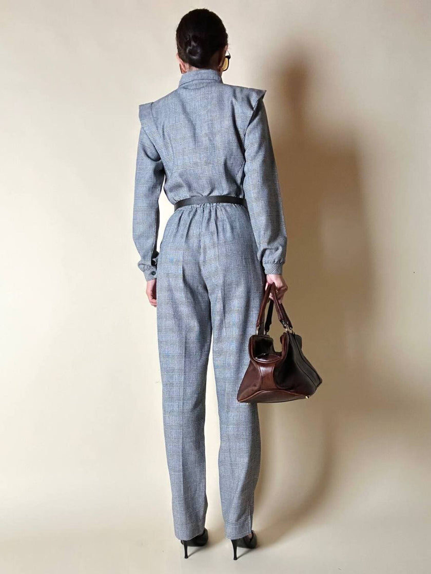 Jumpsuit vintage Sarabang de lana príncipe de Gales con cinturón a juego