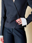 Mini blazer doppiopetto gessato in lana nera “Salvatore Ferragamo”