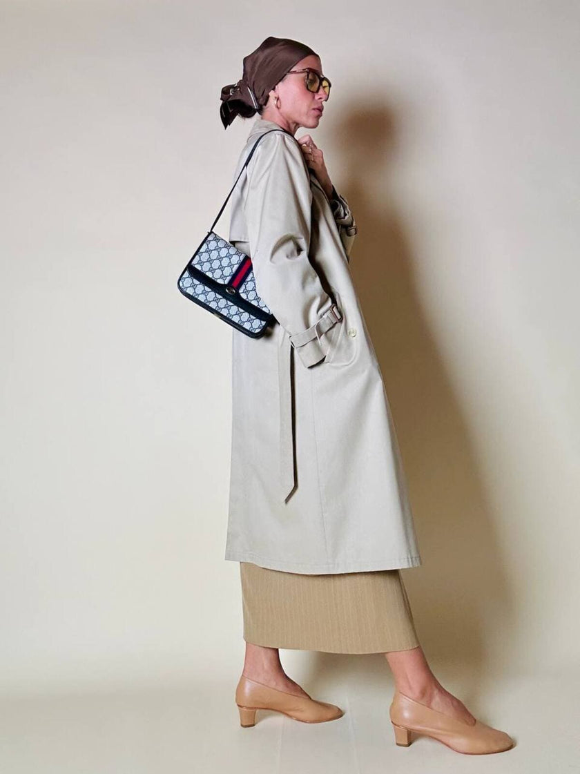 Trench in gabardine color corda con interno in lana rimovibile “Hazard”