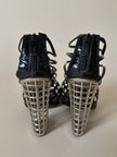 Sandali Cage Yves Saint Laurent in Vernice Nera con Tacco Scultura – SS 2009