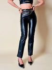 Pantalone in pelle nera cinque tasche