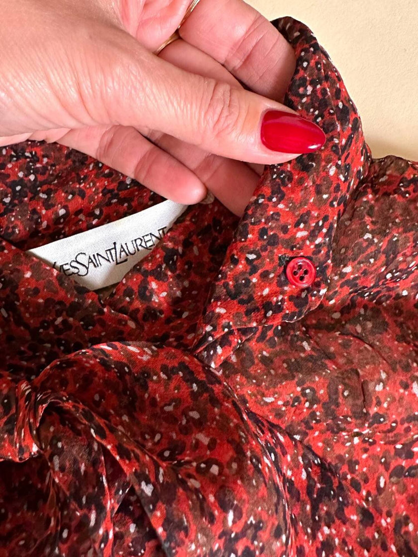 Blusa rossa in chiffon micro fantasia “Yves Saint Laurent”