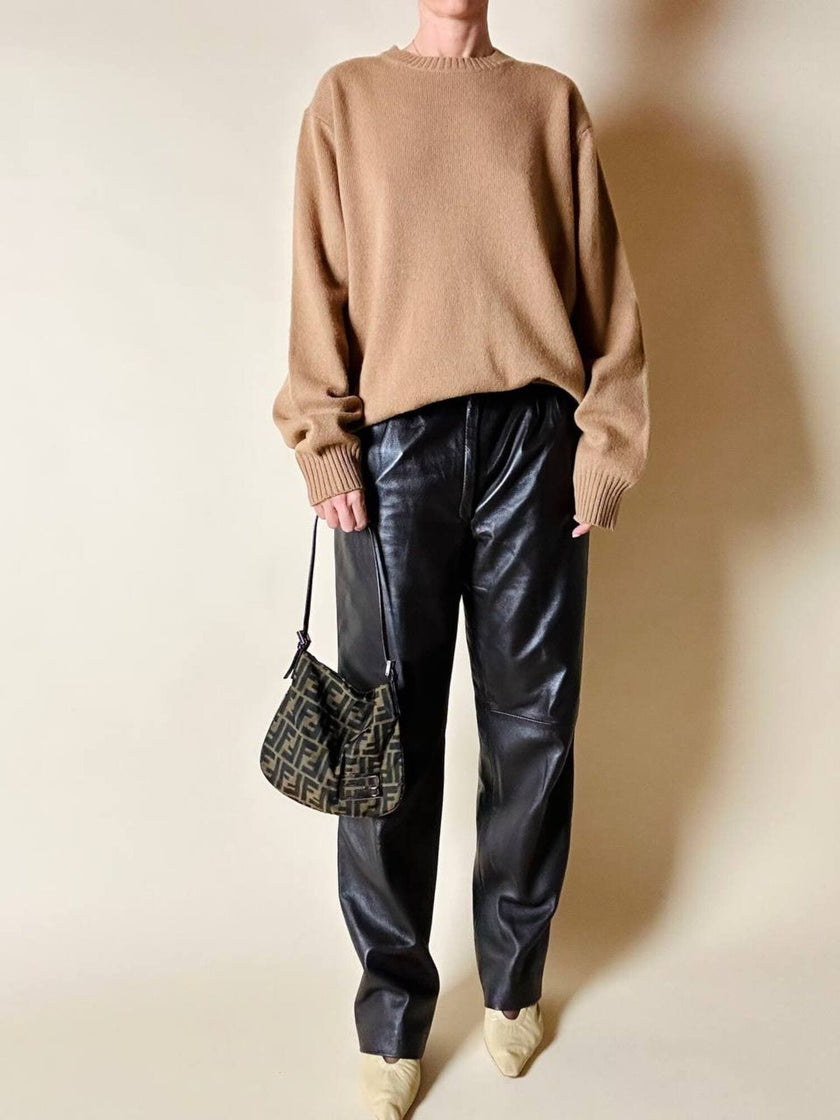 Pantalone vintage in pelle testa di moro