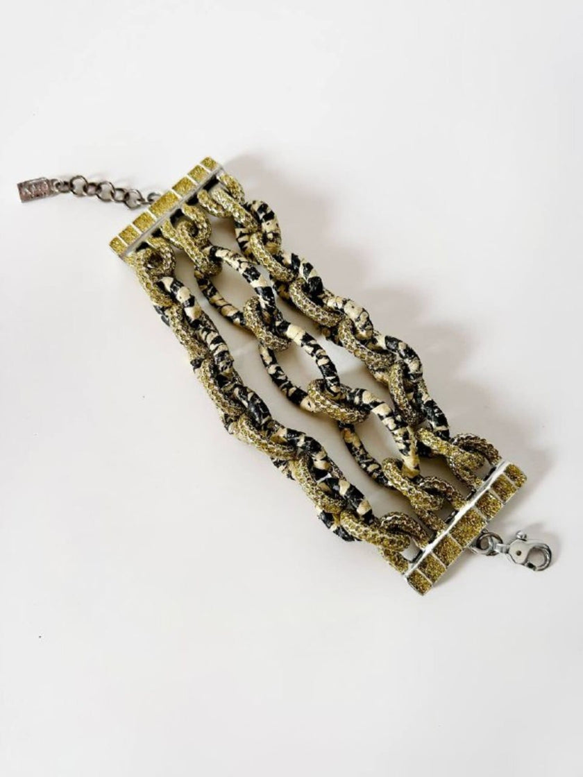 Bracciale KMO Paris multichain in metallo argento whips e glitter oro