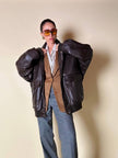 Bomber aviator oversize in pelle testa di moro