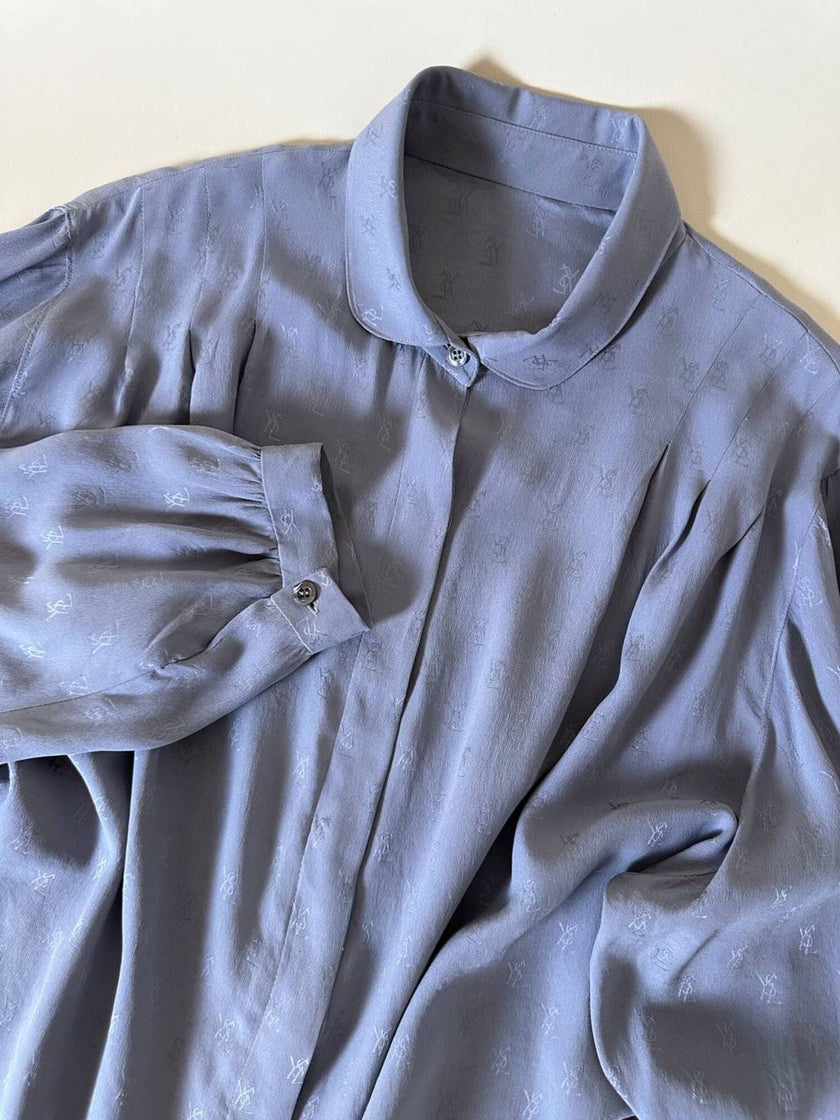 Camicia in seta Jacquard gray con logo YSL allover