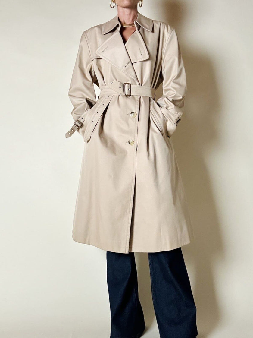 Trench in gabardine color cammello con fodera check “Mandria”