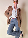 Camisa de sastre en seda Jacquard blanca con rayas grises