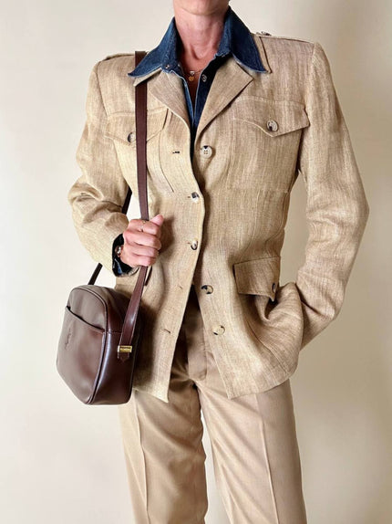Giacca sahariana Yves Saint Laurent in lino mélange honey beige