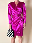 Wrap dress in raso ciclamino con cintura in coordinato “Sartoria Oriana Neri”