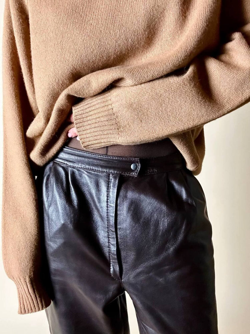 Pantalone vintage in pelle testa di moro