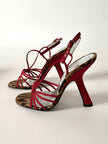 Sandalias vintage Dolce & Gabbana en crepé rojo y terciopelo con estampado de leopardo