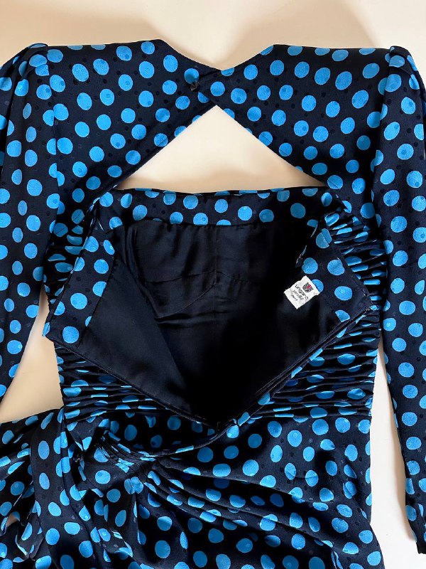 Abito in seta Ungaro Parallèle nero a pois celesti con fiocco laterale