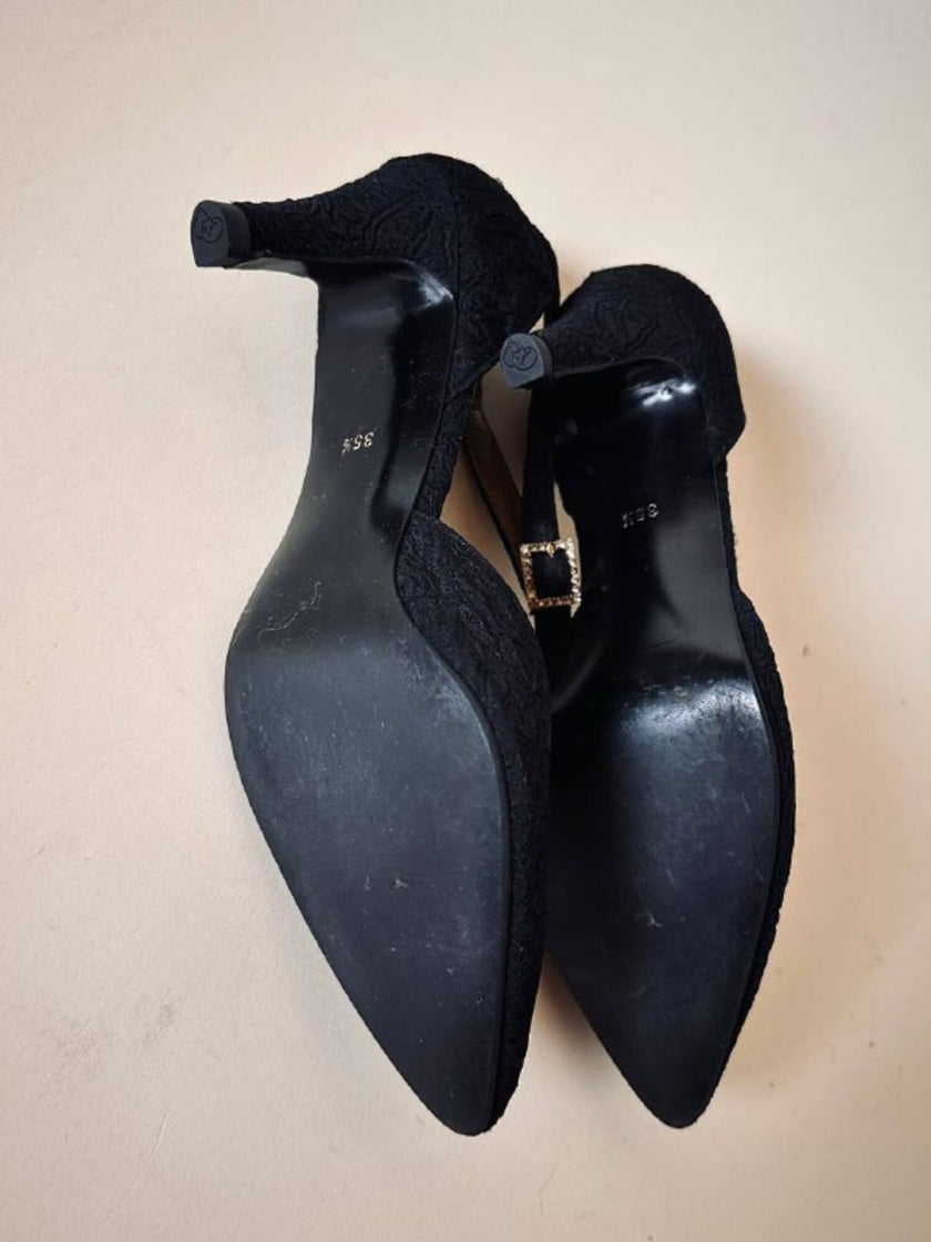 Scarpe in broccato nero con fibbie gioiello Yves Saint Laurent