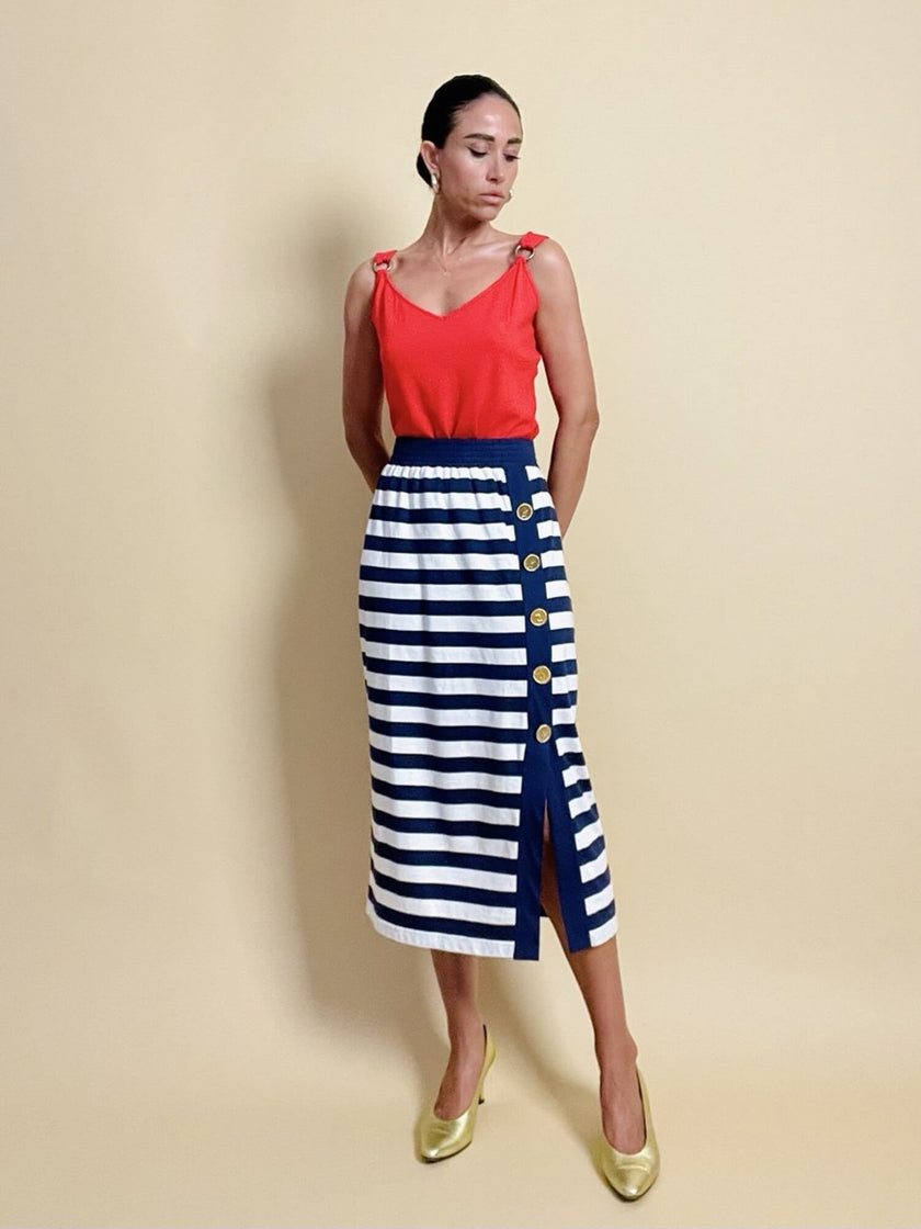 Longuette a righe bianche e blu con bottoni dorati “Yves Saint Laurent”