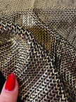 Mini dress oro in tessuto operato con profili neri in raso nero  “Yves Saint Laurent”