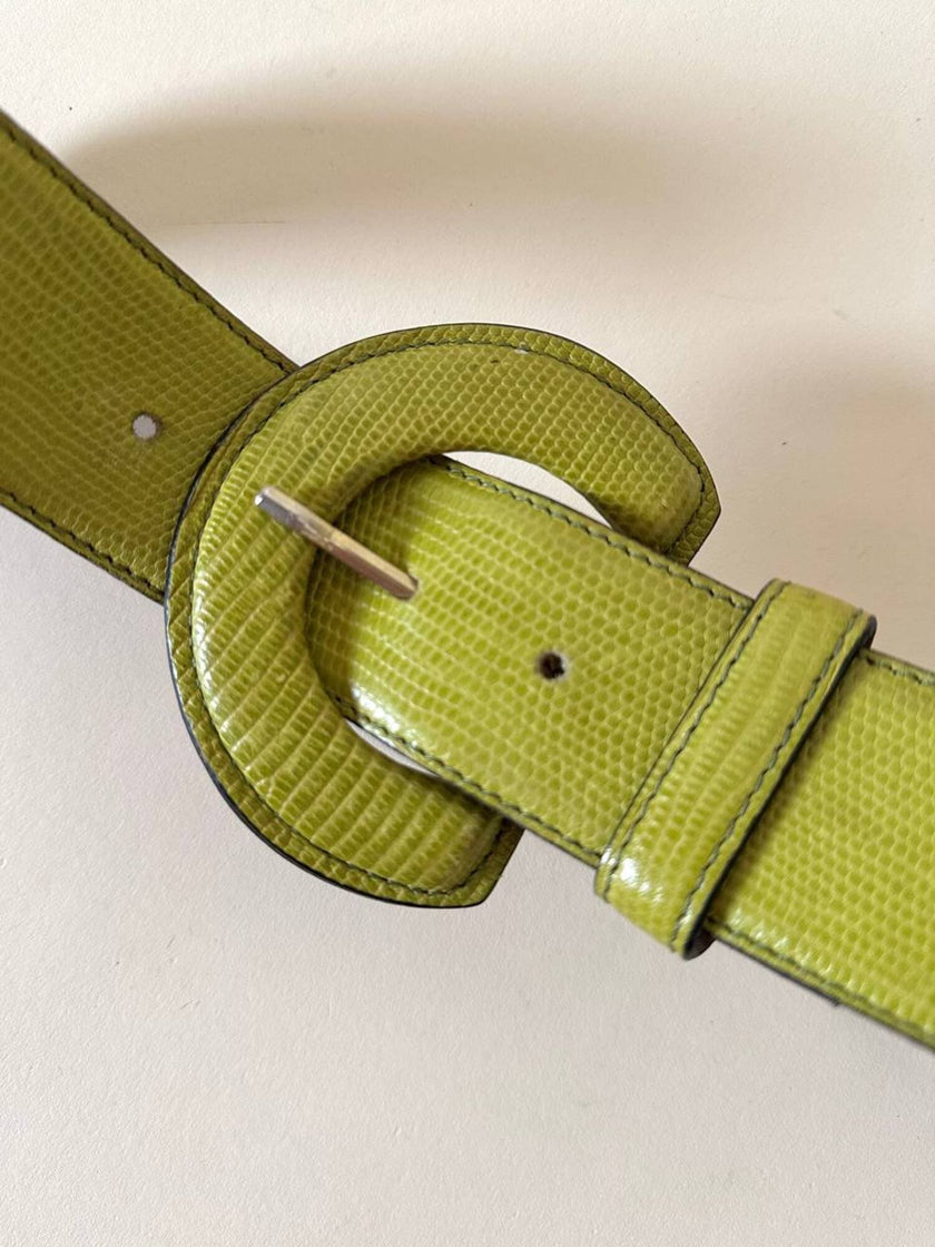 Cintura in pelle stampa tejus verde acido “Laura Prisco”
