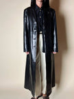 Maxi cappotto vintage in pelle nera semi lucida Vera Pelle
