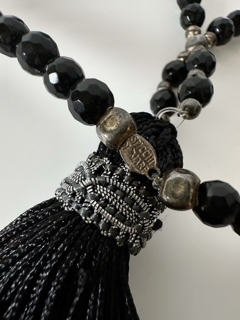 Collana vintage Spicchi di Mare con perle sfaccettate di Jet e nappa couture