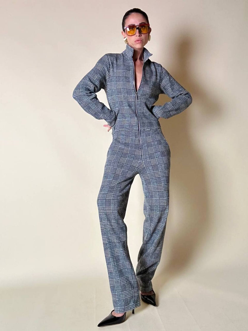 Jumpsuit in misto lana fantasia principe di Galles