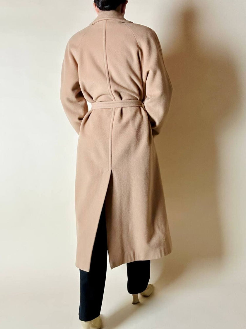 Cappotto vintage Kamaé modello vestaglia in lana e cachemire cammello chiaro