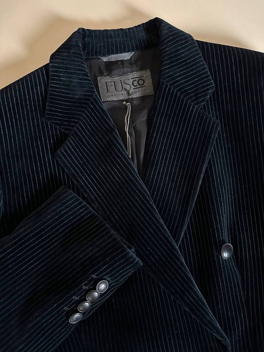 Blazer doppiopetto Antonio Fusco in velluto nero a coste