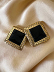 Maxi clip quadrate in metallo oro con centrale in vetro verde bottiglia