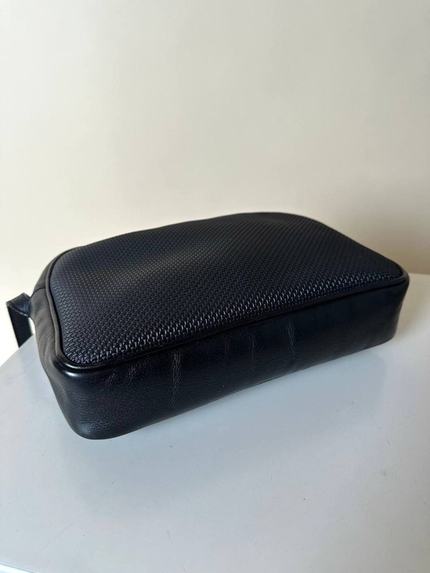 Borsa Bandoulière vintage Yves Saint Laurent in tessuto nero plastificato con riporti in pelle
