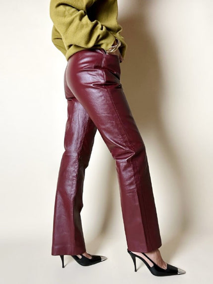 Pantalone a gamba dritta in pelle bordeaux In Extenso