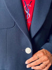 Blazer Yves Saint Laurent vintage blu oltremare con bottoni logati di madreperla