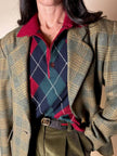 Pullover Yves Saint Laurent fantasia Argyle rosso Borgogna verde inglese e blu notte