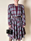 Abito Velentino Boutique in lana fantasia check grigio e bordeaux