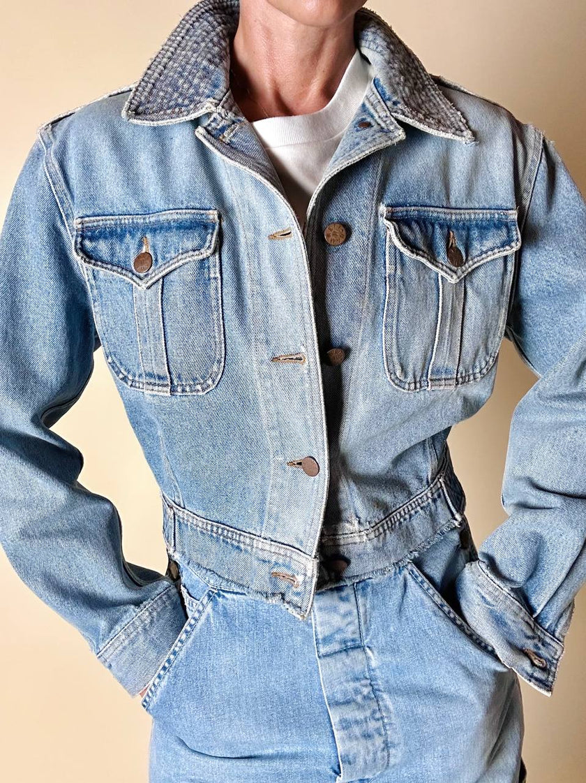 Giacca cropped Katharine Hamnett London in Denim chiaro slavato