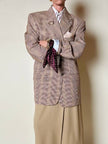 Blazer oversize in fresco di lana principe di Galles beige e marrone Vincam