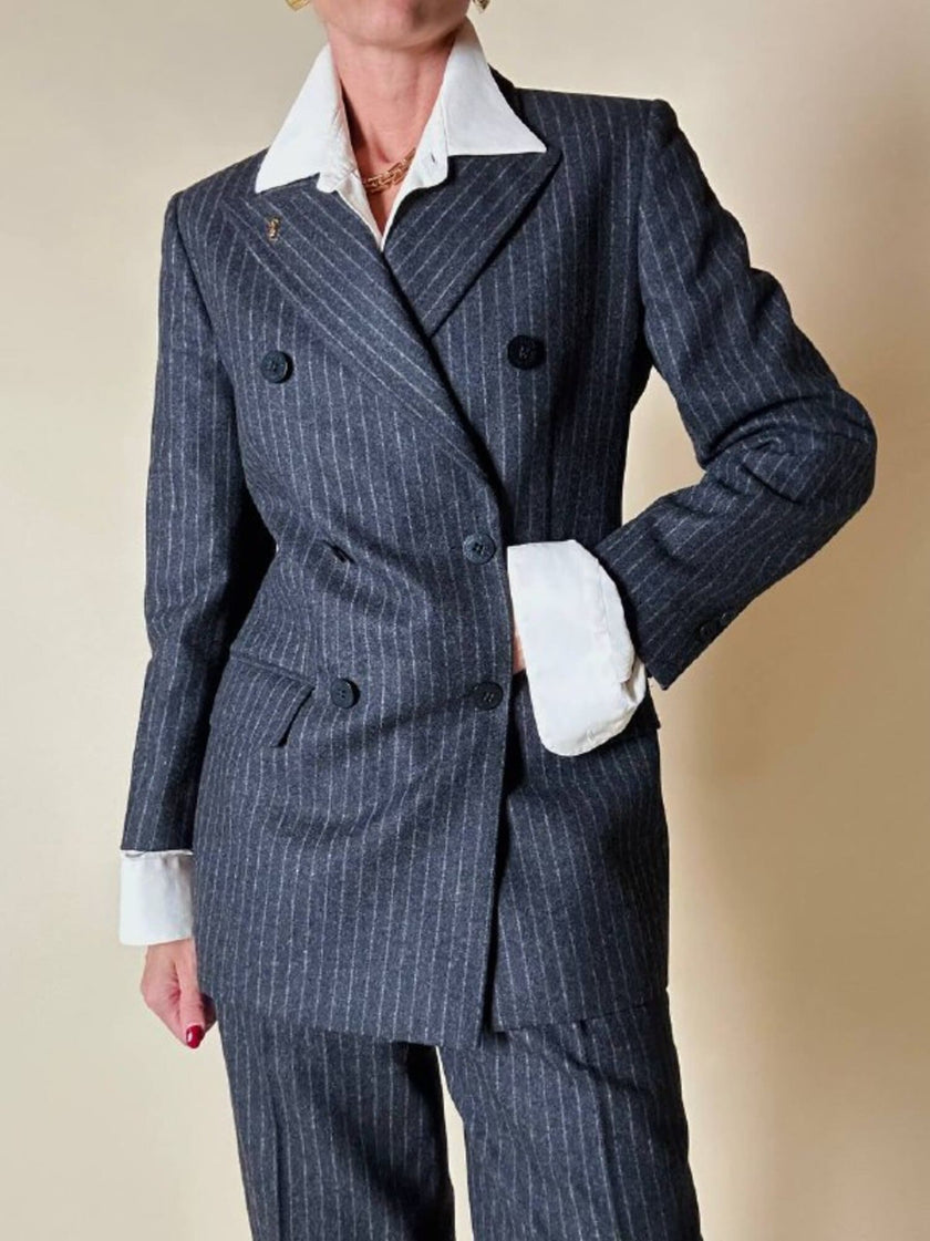 Tailleur gessato giacca/pantalone in lana grigio antracite “Antonio Fusco”