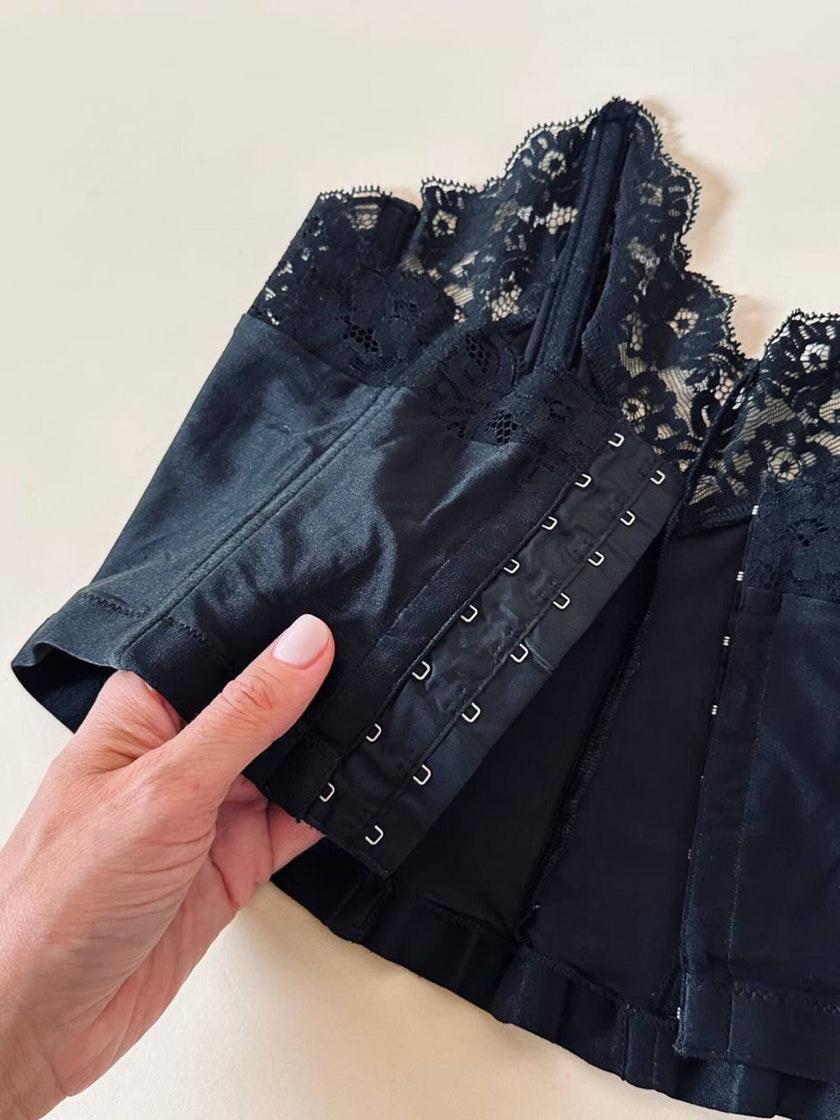 Bustier nero in tessuto operato con dettaglio in pizzo “La Perla”