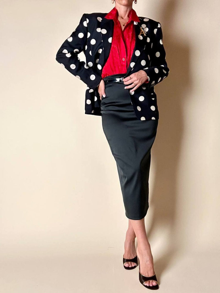 Blazer in seta nera a grandi pois color panna “Genny”