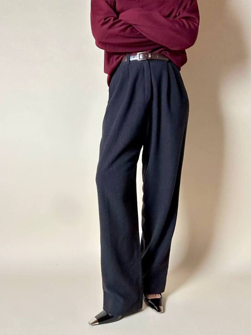 Pantalone Yves Saint Laurent a vita alta con pince in lana grigio antracite
