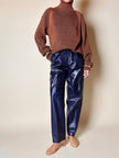 Pantalones Loewe de talle alto en napa color arándano con botón con logo