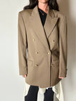 Blazer vintage Yves Saint Laurent in lana cachi doppiopetto con bottoni logati oro