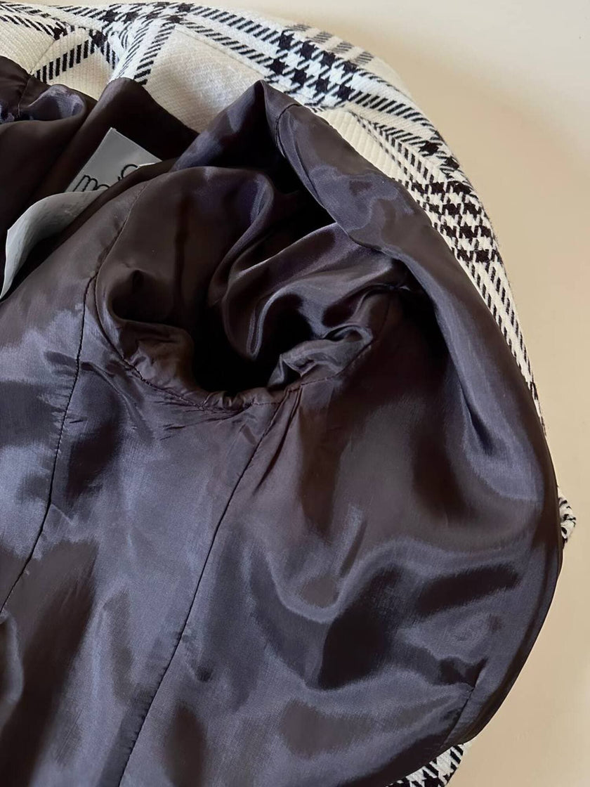 Blazer vintage Gai Mattiolo doppiopetto in lana panna con fantasia principe di Galles testa di moro