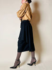 Gonna a portafoglio con dettaglio couture in lana nera “Yves Saint Laurent”