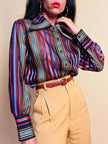 Camicia in organza sintetica a righe multicolor