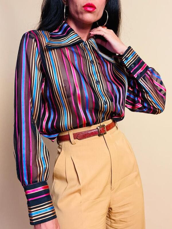 Camicia in organza sintetica a righe multicolor