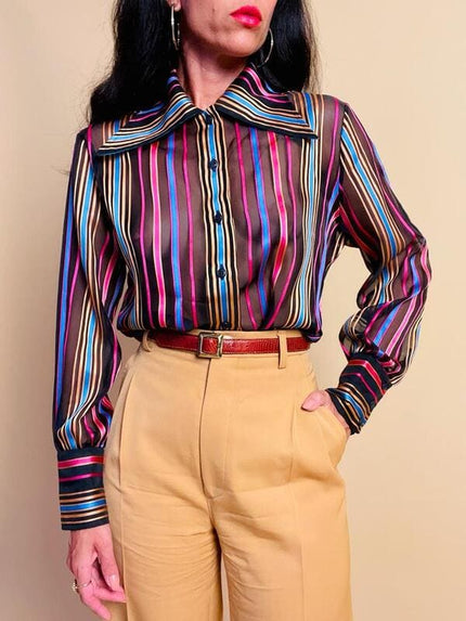 Camicia in organza sintetica a righe multicolor