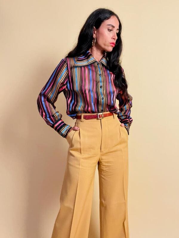 Camicia in organza sintetica a righe multicolor