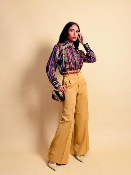 Camicia in organza sintetica a righe multicolor