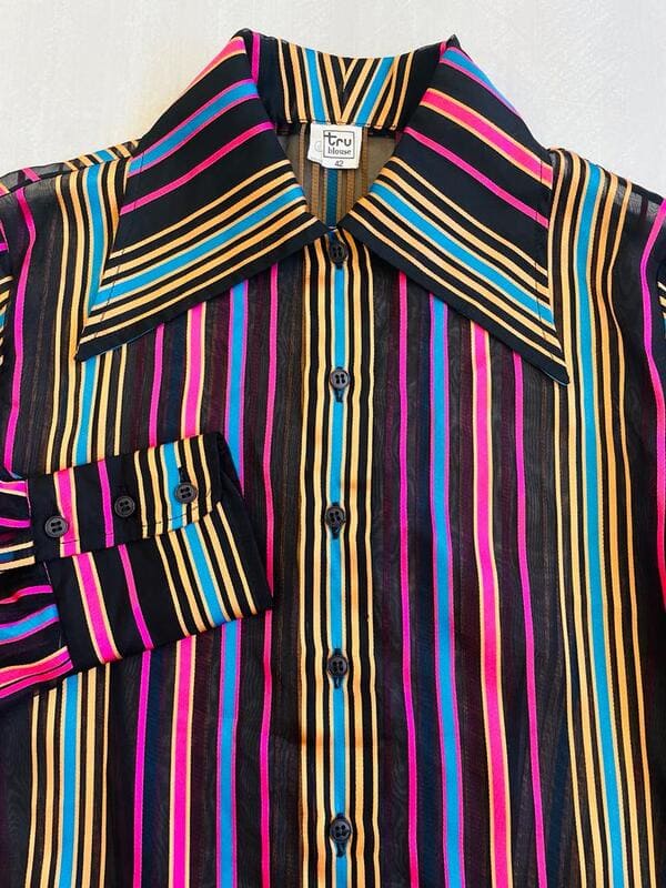 Camicia in organza sintetica a righe multicolor