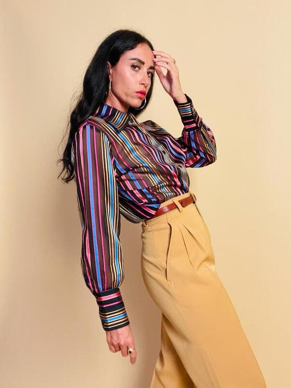 Camicia in organza sintetica a righe multicolor